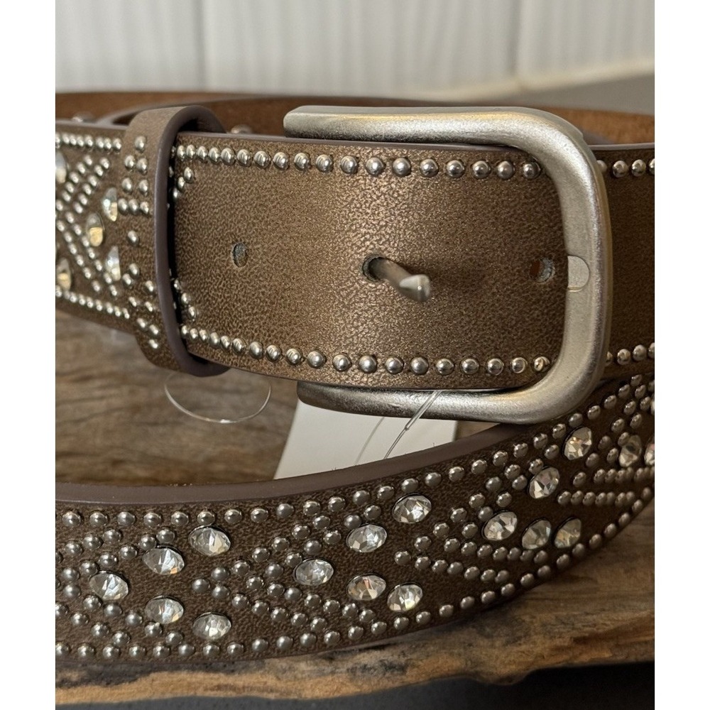NEW Shyanne Women's Western Metallic Brown Leather Belt Rhinestones Size M/L - Picture 2 of 8